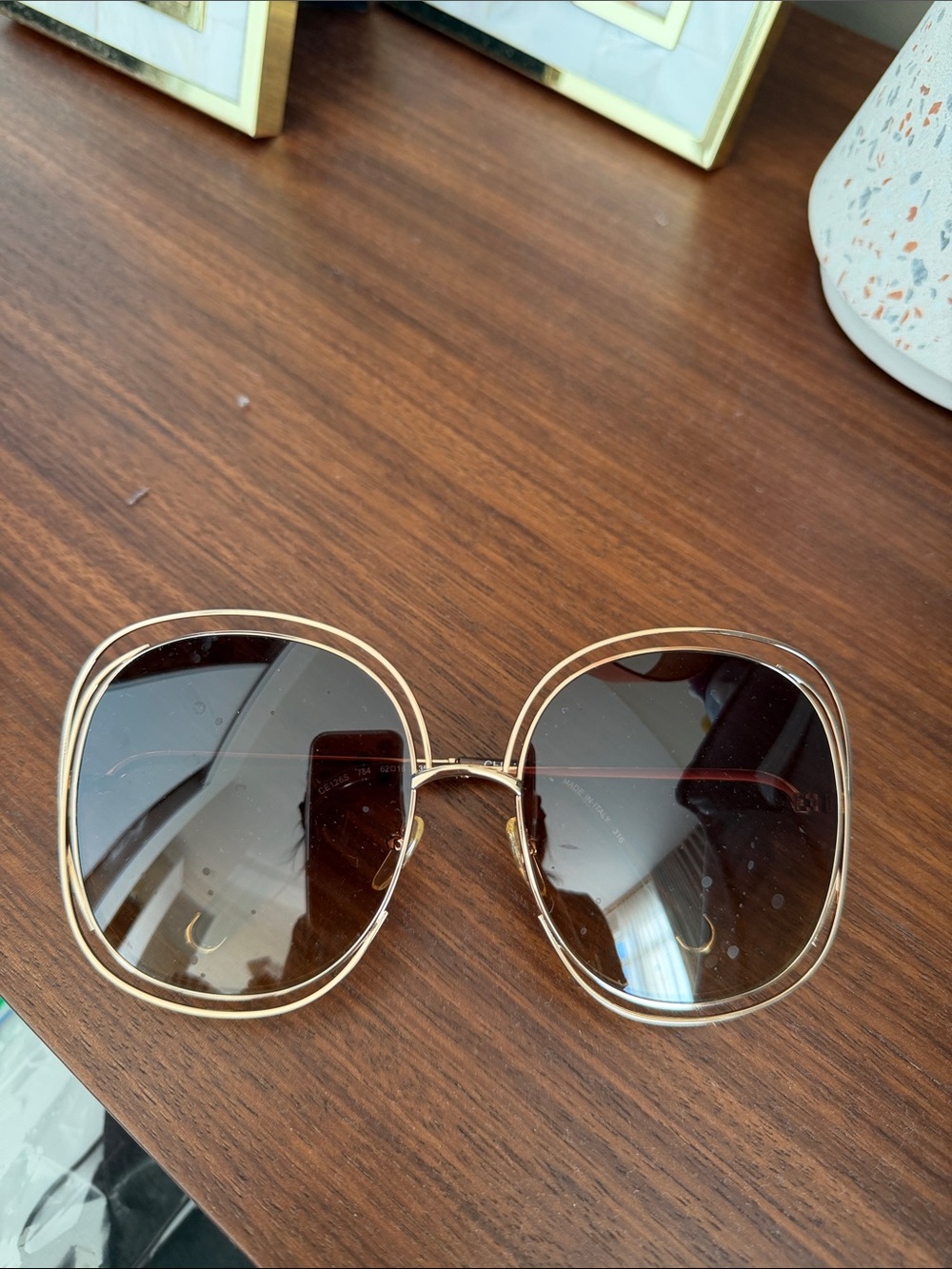 Chloe Gold Frame Sunglasses with Brown Gradient Lenses